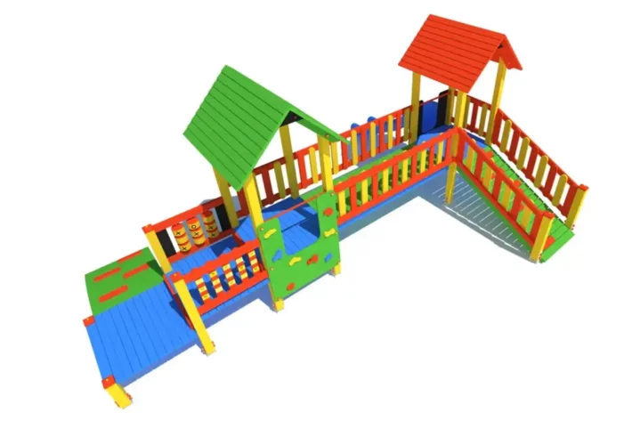 Zestaw zabawowy K24-1 to kompaktowe, ale wszechstronne rozwiązanie na plac zabaw, oferujące wspinanie, zjeżdżanie i gry edukacyjne