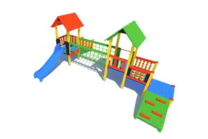 Zestaw zabawowy K24-3 to wszechstronne rozwiązanie na plac zabaw, oferujące wspinanie, zjeżdżanie i gry edukacyjne.