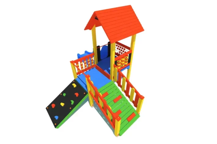 Zestaw zabawowy K7 to kompaktowa atrakcja na plac zabaw, która łączy wspinanie, zjeżdżanie oraz edukacyjne gry, takie jak kółko-krzyżyk, liczydło i nauka angielskich słówek