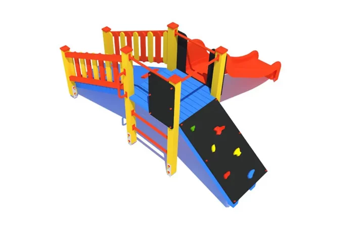 M71-3-Zestaw-zabawowy-dla-dzieci Zestaw zabawowy M71to kompaktowe i funkcjonalne rozwiązanie na plac zabaw. Wyposażony w podest, trap wejściowy, ślizg, ściankę wspinaczkową oraz drabinkę, zapewnia różnorodną zabawę