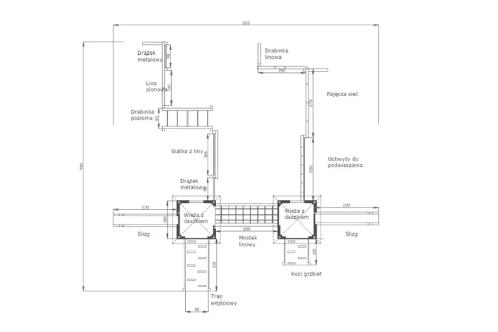 P11-szkic-funkcjonalny-plac-zabaw-dla-dzieci Plac zabaw P11 – kompleksowy zestaw do aktywnej zabawy dla dzieci o wymiarach 9,80m x 10,10m.