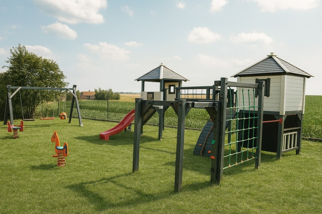 plac zabaw do ogrodu huśtawka i zjeżdżalnia