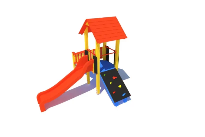 Zestaw zabawowy P73 to imponująca konstrukcja dla dzieci w wieku od 0 do 12 lat, oferująca różnorodne możliwości zabawy, takie jak wspinanie, zjeżdżanie.