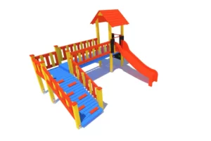 Zestaw zabawowy P74 to imponująca konstrukcja dla dzieci w wieku od 0 do 12 lat, oferująca różnorodne możliwości zabawy, takie jak wspinanie, zjeżdżanie