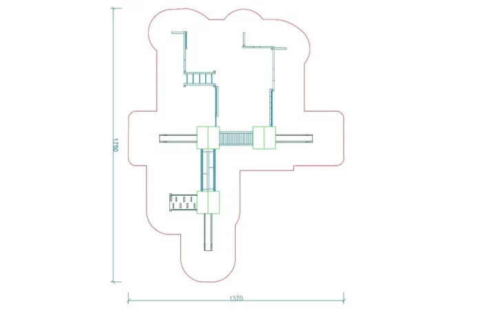 P76-szkic-wszechstronny-plac-zabaw-dla-dzieci Zestaw zabawowy P76 to imponująca konstrukcja dla dzieci w wieku od 3 do 14 lat, oferująca różnorodne możliwości zabawy, takie jak wspinanie, zjeżdżanie, balansowanie i podciąganie.