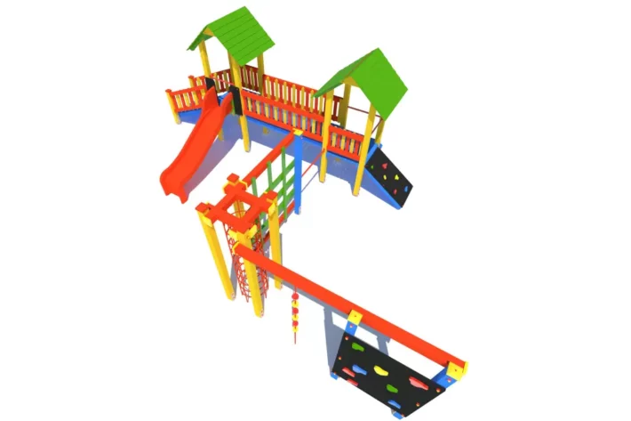 P79md-4-wszechstronny-plac-zabaw-dla-dzieci Zestaw zabawowy P79md to imponująca konstrukcja dla dzieci w wieku od 3 do 14 lat, oferująca różnorodne możliwości zabawy, takie jak wspinanie, zjeżdżanie, balansowanie i podciąganie.