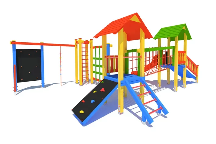 Zestaw zabawowy P79ml to imponująca konstrukcja dla dzieci w wieku od 3 do 14 lat, oferująca różnorodne możliwości zabawy, takie jak wspinanie, zjeżdżanie, balansowanie i podciąganie