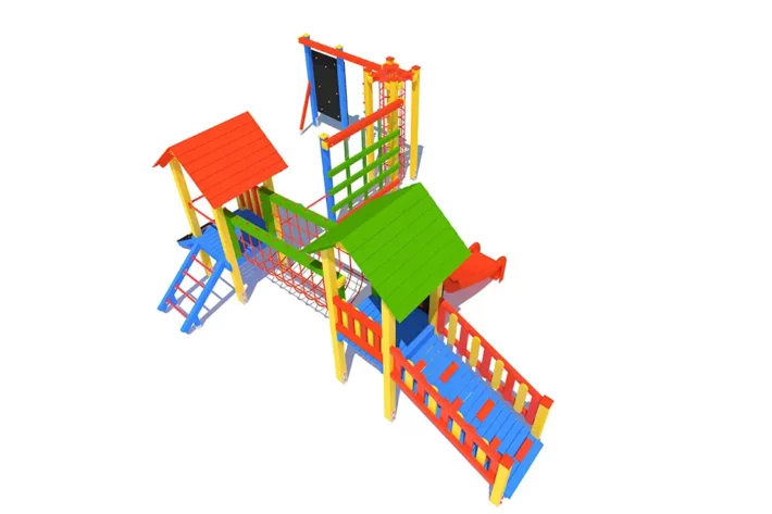 P79ml-3-mostek-linowy-wszechstronny-plac-zabaw-dla-dzieci Zestaw zabawowy P79ml to imponująca konstrukcja dla dzieci w wieku od 3 do 14 lat, oferująca różnorodne możliwości zabawy, takie jak wspinanie, zjeżdżanie, balansowanie i podciąganie