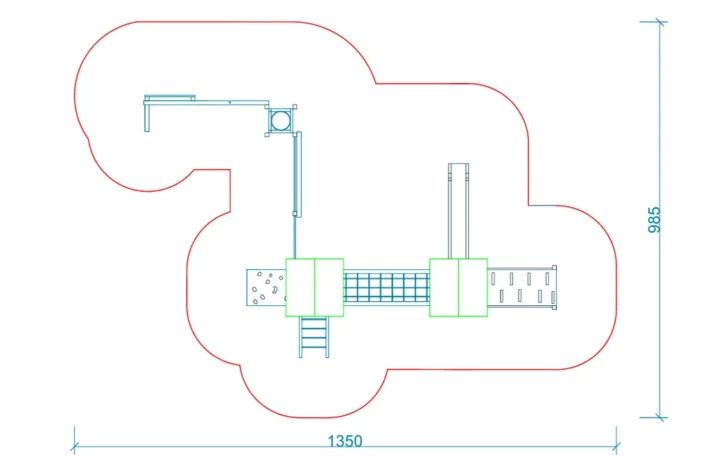 P79ml-szkic-mostek-linowy-wszechstronny-plac-zabaw-dla-dzieci Zestaw zabawowy P79ml to imponująca konstrukcja dla dzieci w wieku od 3 do 14 lat, oferująca różnorodne możliwości zabawy, takie jak wspinanie, zjeżdżanie, balansowanie i podciąganie