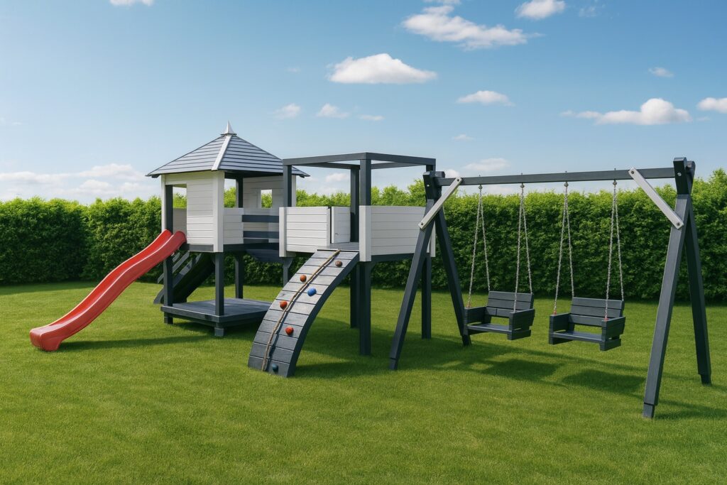 plac zabaw do ogrodu huśtawka i zjeżdżalnia