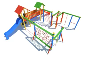 Zestaw Zabawowy P80md to rozbudowany system atrakcji dla dzieci w wieku od 3 do 14 lat, oferujący szeroki zakres aktywności ruchowych i zabaw edukacyjnych.