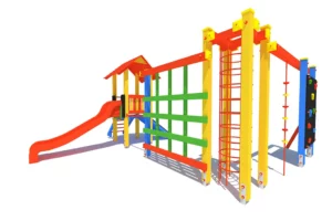 Zestaw zabawowy P83 to nowoczesny plac zabaw, który oferuje szerokie możliwości aktywnej zabawy dla dzieci w wieku od 3 do 14 lat