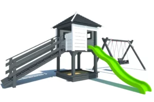 Plac zabaw P5 – wszechstronny zestaw do zabawy z domkiem, huśtawką i zjeżdżalnią