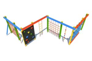 Urządzenie sprawnościowe Zygzak US1 to wszechstronny zestaw do wspinaczki i podciągania, dedykowany dzieciom w wieku od 3 do 12 lat.