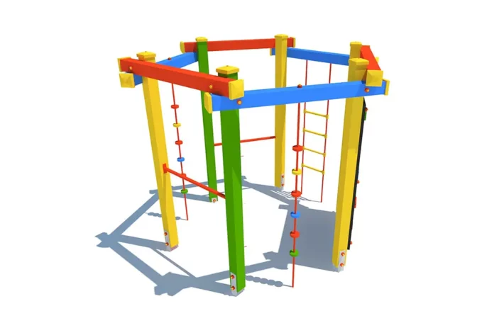 US4-2-urzadzenie-sprawnoSciowe-szesciokat-maly Urządzenie sprawnościowe Sześciokąt Mały US4 to idealne rozwiązanie dla dzieci w wieku od 3 do 12 lat, oferujące wspinaczkę i podciąganie na różnorodnych elementach, takich jak liny wspinaczkowe, pionowa ścianka wspinaczkowa, drabinka linowa i metalowe drążki