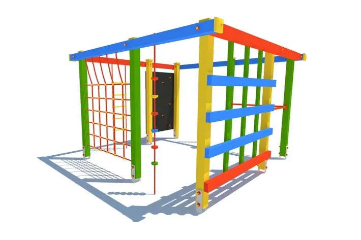 US5-2-Urzadzenie-sprawnosciowe-Kwadrat Urządzenie sprawnościowe Kwadrat US5 to wszechstronny zestaw dla dzieci w wieku od 3 do 12 lat, zaprojektowany z myślą o wspinaczce i podciąganiu na różnych elementach, takich jak siatki linowe, liny wspinaczkowe, ścianka wspinaczkowa, drabinka linowa i metalowe drążki.