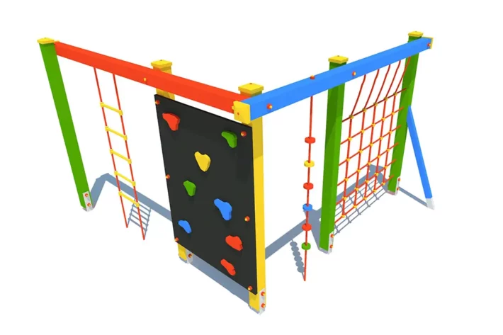 US5-4-Urzadzenie-sprawnosciowe-Kwadrat Urządzenie sprawnościowe Kwadrat US5 to wszechstronny zestaw dla dzieci w wieku od 3 do 12 lat, zaprojektowany z myślą o wspinaczce i podciąganiu na różnych elementach, takich jak siatki linowe, liny wspinaczkowe, ścianka wspinaczkowa, drabinka linowa i metalowe drążki.