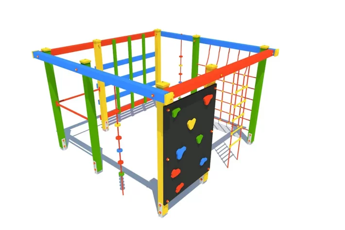 US5-6-Urzadzenie-sprawnosciowe-Kwadrat Urządzenie sprawnościowe Kwadrat US5 to wszechstronny zestaw dla dzieci w wieku od 3 do 12 lat, zaprojektowany z myślą o wspinaczce i podciąganiu na różnych elementach, takich jak siatki linowe, liny wspinaczkowe, ścianka wspinaczkowa, drabinka linowa i metalowe drążki.