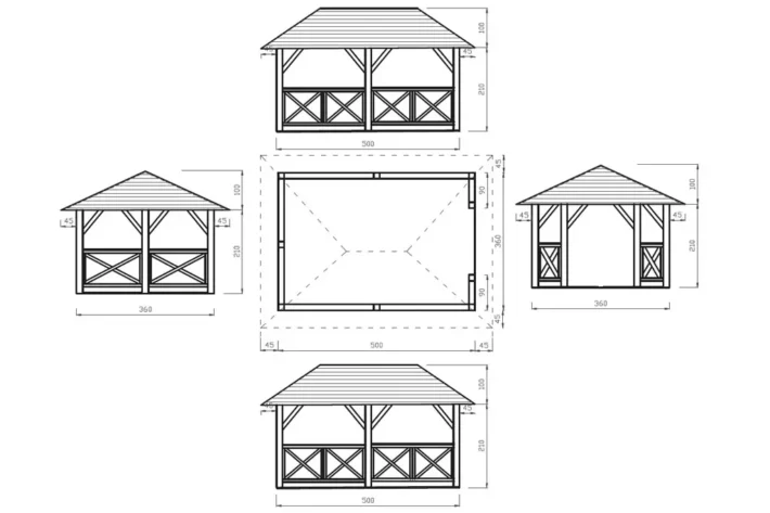 a17-szkic-stylowa-drewniana-altana-ogrodowa ltana A17 to elegancka, przestronna konstrukcja, która doskonale wpisuje się w aranżację ogrodu lub działki, oferując idealne miejsce do relaksu na świeżym powietrzu. Dzięki wymiarom 3,60m x 5,80m, altana zapewnia komfortową przestrzeń do spędzania czasu z rodziną i przyjaciółmi.
