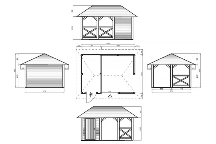 a18-szkic-stylowa-drewniana-altana-ogrodowa Altana A18 to wyjątkowe połączenie funkcjonalności i estetyki, idealnie wpisujące się w każdą przestrzeń ogrodową. Dzięki przestronnej konstrukcji, która łączy altanę o wymiarach 3,00m x 3,50m z domkiem o wymiarach 1,80m x 3,50m, stanowi idealne miejsce do relaksu, przechowywania i spotkań na świeżym powietrzu.