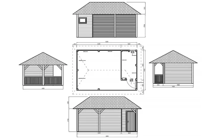 a19-szkic-stylowa-drewniana-altana-ogrodowa Altana A19 to elegancka i funkcjonalna konstrukcja, która doskonale łączy przestrzeń wypoczynkową z praktycznym domkiem, idealnym do przechowywania lub dodatkowego użytku. Całkowity wymiar altany wynosi 6,00m x 4,00m, z czego altana zajmuje 4,40m x 4,00m, a domek 1,60m x 3,00m. Przed domkiem znajduje się uroczy tarasik o wymiarach 1,60m x 1,00m, który stanowi doskonałe miejsce na relaks.