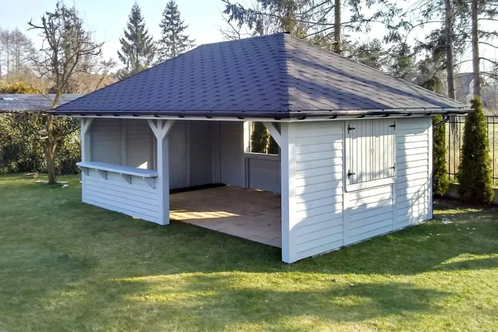 Altana ogrodowa A27 – drewniana altana z domkiem i tarasem | Ogrodeco