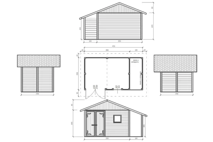 d11-szkic-funkcjonalny-domek-narzedziowy Domek narzędziowy D11 to praktyczne i trwałe rozwiązanie, idealne do przechowywania narzędzi, sprzętu ogrodowego i opału. Konstrukcja o całkowitych wymiarach 4,50m x 2,50m została zaprojektowana z myślą o maksymalnej funkcjonalności, oferując pomieszczenie gospodarcze o powierzchni 3,50m x 2,50m oraz dodatkowe zadaszenie na opał o wymiarach 1,00m x 2,50m.