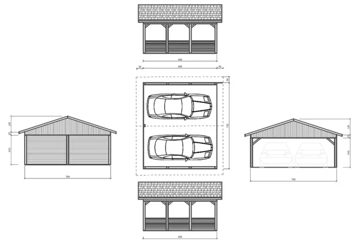 g9-szkic-nowoczesny-praktyczny-garaz Garaż G9 to funkcjonalna i estetyczna konstrukcja, idealna dla osób poszukujących solidnego miejsca do przechowywania pojazdów, narzędzi i sprzętu. Z wymiarami 7,00m x 6,00m, garaż oferuje przestronną powierzchnię użytkową, którą można dowolnie modyfikować
